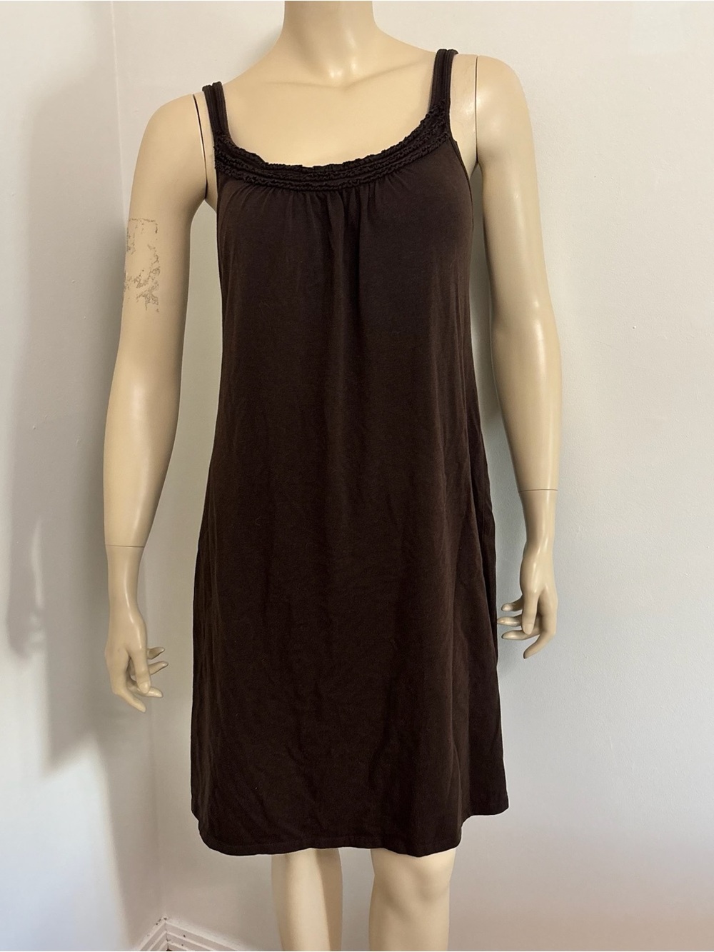 Denver Hayes Dark Brown Sleeveless Chemise with Braided Trim